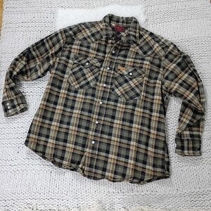 Vintage Five Brother Brown Green Plaid Button-Up Flannel Shirt Jacket